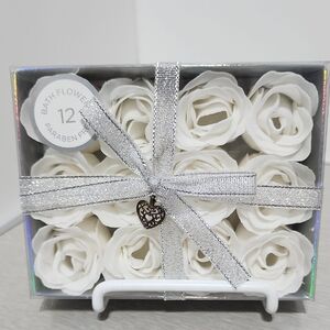 White Rose Bath Flowers with Silver Ribbon